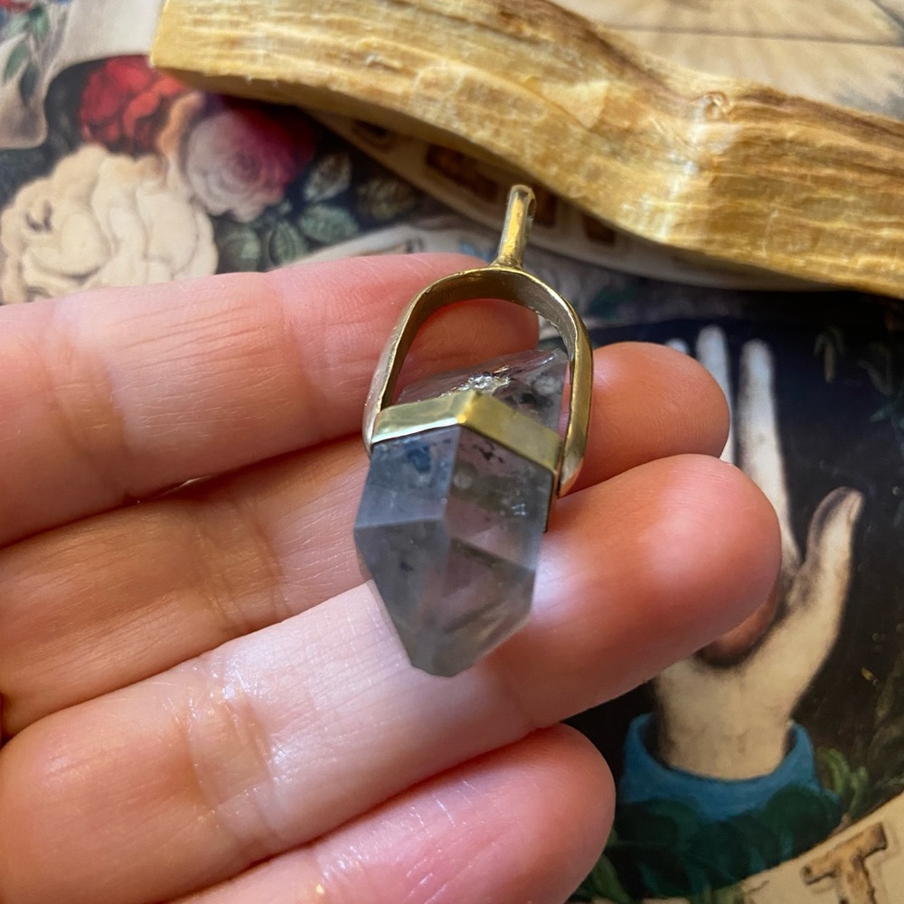 Raw Quartz Encased in Bronze Pendant - Picture 3 of 9